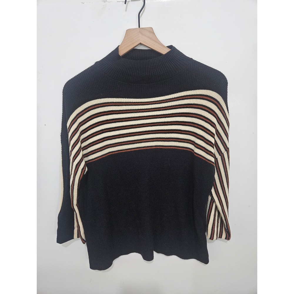 Gimmicks by BKE Striped Mock Neck Knit Sweater Black Cream Brown Small